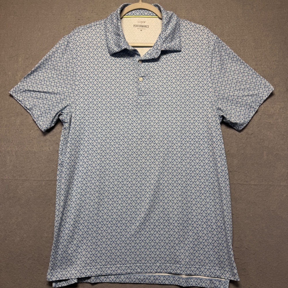 J.Crew Performance Mens Golf‎ Polo Shirt Blue Golf Club Print Size M Stretch
